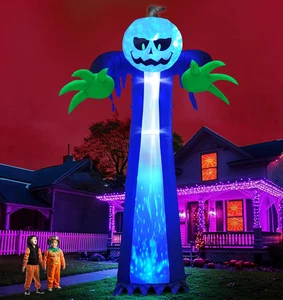 14 Ft Giant Halloween Inflatable Pumpkin Ghost with Rotating Blue Lights Outdoor - Picture 1 of 6