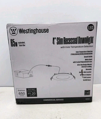 WESTINGHOUSE 52012 10W 4" DELGADO EMPOTRADO LED DOWNLIGHT COLOR TEMP SELECT  Foto 1 de 4