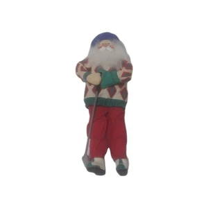 Vintage Golfing Santa Christmas Tree Ornament Argyle Sweater 9" - Picture 1 of 4