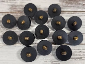 (15) Vintage MCM Black w/Brass Tone Center Galalite Shank Buttons - Picture 1 of 5