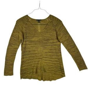 Eileen Fisher gelb und braun großer Strickpullover V-Ausschnitt Landhaus Größe Large - Bild 1 von 6