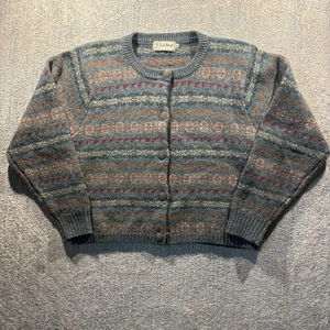 Vintage LL Bean Sweater Womens M Green Wool Nordic Cardigan 90s Made In USA - Picture 1 of 10