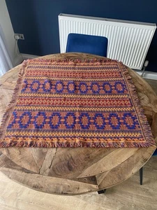Aztec Style Throw Blanket Square Reversable Fringed Excellent Condition - Picture 1 of 11