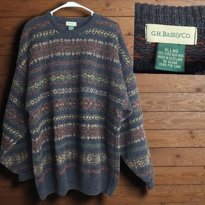 G.H. Bass & Co Pullover Sweater Mens XXL Long Multicolor Made in Scotland Wool - Image 1 of 4