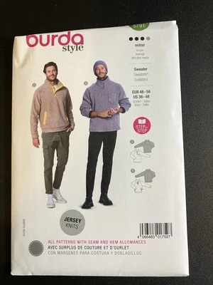 Burda Patten 5791 Men's Tops (2 Styles) Sizes 36-46 UNCUT Free Shipping - Image 1 of 2
