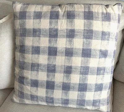 Nice Pottery Barn Rhett Check Print Blue Ivory Plaid Pillow Cover 24x24 - Image 1 of 3