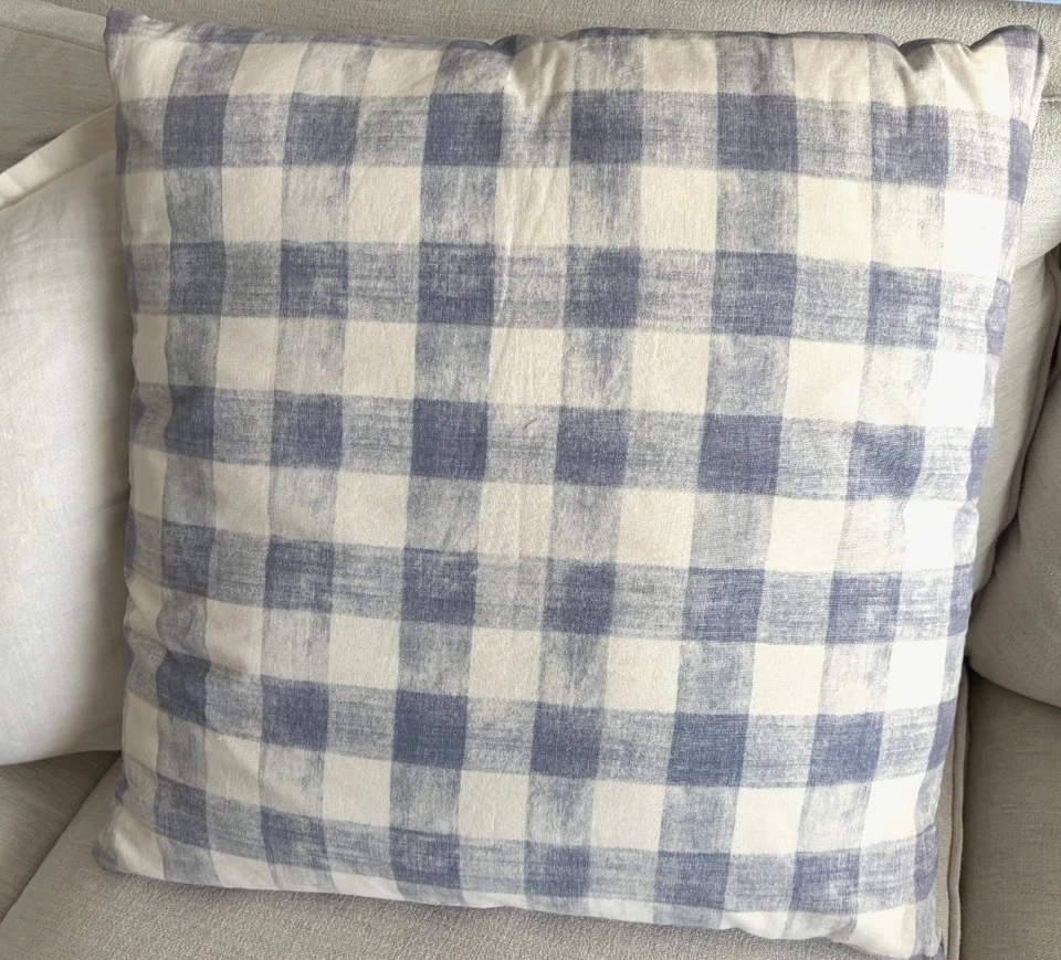 Nice Pottery Barn Rhett Check Print Blue Ivory Plaid Pillow Cover 24x24 - Image 1 of 3