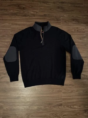 Suéter Orvis Para Hombres Mediano Azul Marino Lana Cachemira Cuarto Cremallera Codo Parche Pullover Foto 1 de 4