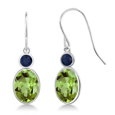 14K White Gold Peridot and Sapphire Hook French Fish Ear Wire Dangle Earrings - Image 1 of 3