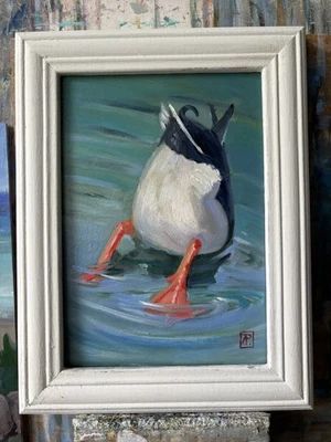 Original small  Oil Painting Duck's butt   7x5 inch UNFRAMED - Image 1 of 4