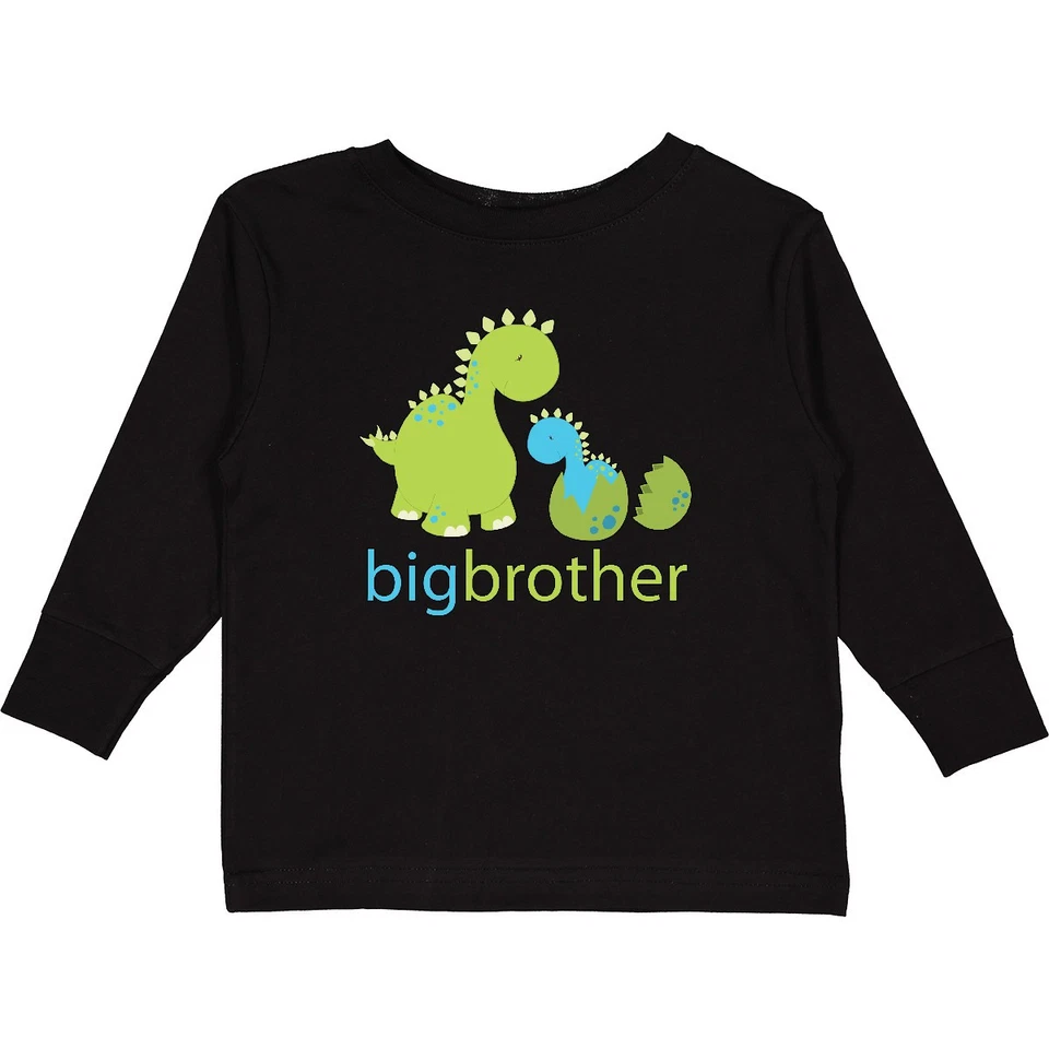 Inktastic Happy Dinosaur New Big Brother Toddler Long Sleeve T-Shirt Green Blue - Image 1 of 1