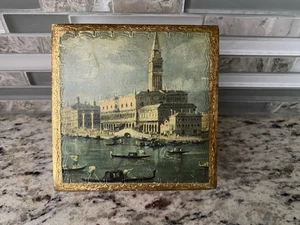 Italienische Florentiner Geschichte Venedigs Holz Schmuckkästchen Holzdeckel Vintage - Bild 1 von 9