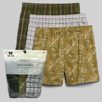 Banana Republic 平角裤 3 双男式中号仙人掌迷彩格子平角短裤 — 第 1/3 张图片