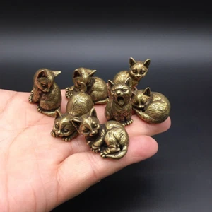 Brass Animal Cute Cat Figurine Keychain Pendant Statue Incense Insert Ornament - Picture 1 of 16