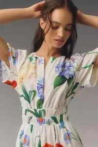 Maxi Vestido Anthropologie Somerset Niveles Botánico Primavera Flor Floral Talla L NUEVO - Imagen 1 de 4