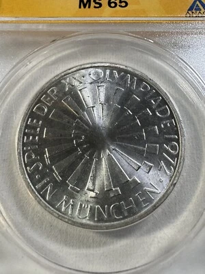 1972-F Germany 10 Marks Olympic Spiral Commemorative Graded MS 65 by ANACS - Image 1 of 4