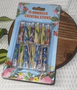 Vintage Umbrella Cocktail Sticks Party Margarita Drink Décor 15 Count - Picture 1 of 2