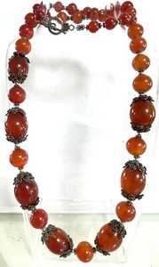 Carnelian Beaded Silver Necklace - Picture 1 of 3