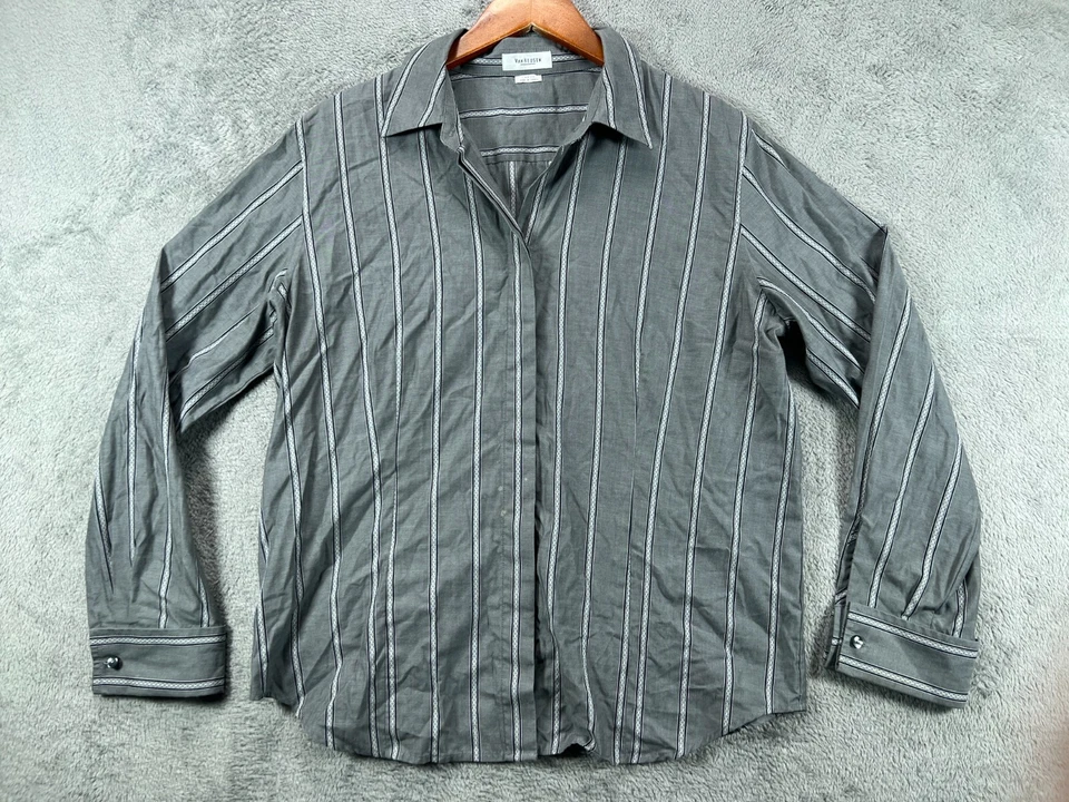 Женские большие рубашки Van Heusen серые с длинным рукавом на пуговицах французские манжеты в полоску - Изображение 1 из 4