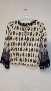 Hippie lavanderia donna piccolo top campana manica lunga paisley crema turchese boho - Foto 1 di 8