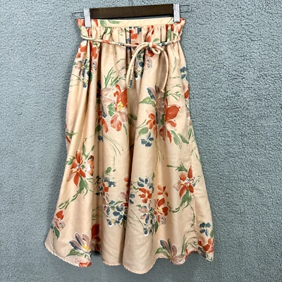 De Colección Glen of Michigan XS Beige Floral Pradera Boho Cottage Midi Falda Corbata Cintura Foto 1 de 4
