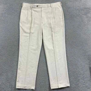 Jos. A. Bank Dress Pants Mens Ivory 100% Silk Cuffed Pleated Trousers 40x30 Zip - Picture 1 of 13