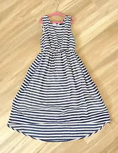 Nautical Girl’s Sleeveless Navy White Striped Maxi Summer Sundress 10 - Picture 1 of 5