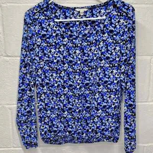 Vintage Esprit Womens Size 4 Long Sleeve Blouse Top Scoop Neck Blue/Black Floral - Picture 1 of 6