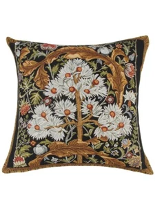 William Morris Flowers Chrysanthemum on Black Tapestry Pillow case Sham Cushion - Picture 1 of 3