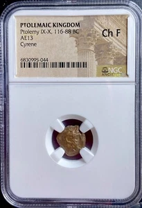 Ptolemaic Kingdom Coin 116BC-88BC NGC Graded Ptolemy IX-X Cyrene Zeus Isis - Picture 1 of 15