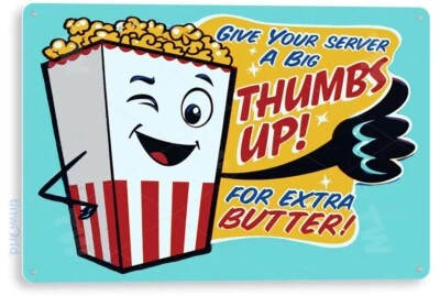 TIN SIGN Thumbs up Popcorn Metal Décor Wall Art Theater Kitchen Store Bar A652 - Image 1 of 3