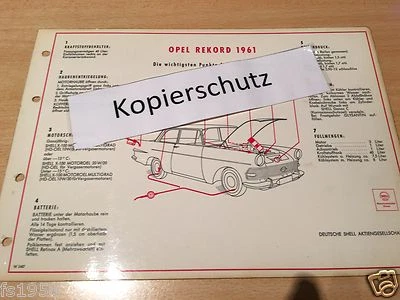 Opel Rekord P 2, Shell Schmier- Wartungsplan - Bild 1 von 2