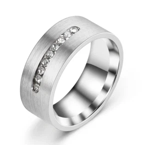 CZ Diamond Inlay Stainless Steel Wedding Ring Jewelry For Girls gift for her uk - Picture 1 of 4