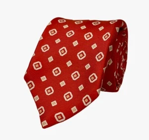 KITON NAPOLI 7-Fold Red Orange Box Print 100% Silk Tie C5 - Picture 1 of 2