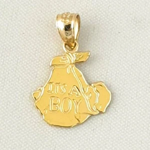 Ciondolo In Oro Giallo 14K IT`S A BOY Per Bambino, Fatto Negli USA - Foto 1 di 4