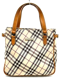 Auth Burberry Blue Label Check Pattern Nylon x Leather Handbag NS040836 - Picture 1 of 20
