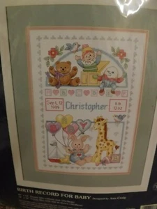 Vtg 1998 NEW Nursery Rhymes Baby Birth Record 10x14 Counted Cross Stitch Kit - Picture 1 of 4