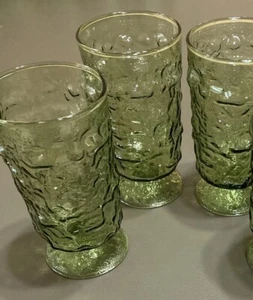 3 Anchor Hocking Avocado Green Lido Milano Footed 12 oz Tumblers 5.5" VTG - Picture 1 of 7