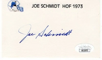 Joe Schmidt Signed Autographed Index Card Lions HOFer JSA AX25573 - Image 1 of 2