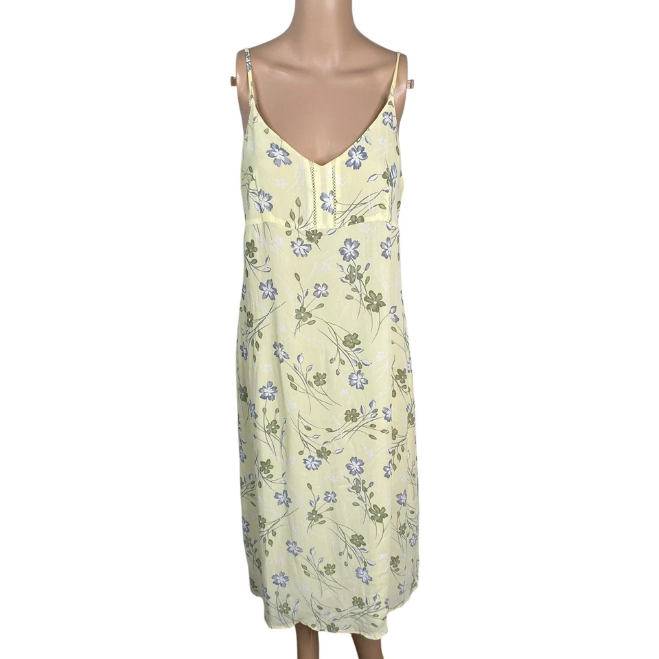 Vtg Y2K American Eagle Yellow Floral Cottagecore Midi Slip Dress SZ 8 - Image 1 of 4