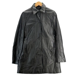 Nicole Miller New York City Soft Black Leather Trench Coat Jacket Women Small - Picture 1 of 8