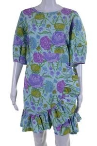 Emily McCartney Womens Lola Floral Print Tied Ruffled Zipped Dress Blue Size XL - Picture 1 of 6