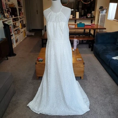 Свадебное платье GALINA David's размер 14 цвет слоновой кости с бретелью через шею верх оболочка/колонна  - Изображение 1 из 4