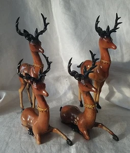 4 renos vintage de plástico duro manchado cuello largo decoración navideña - Imagen 1 de 16