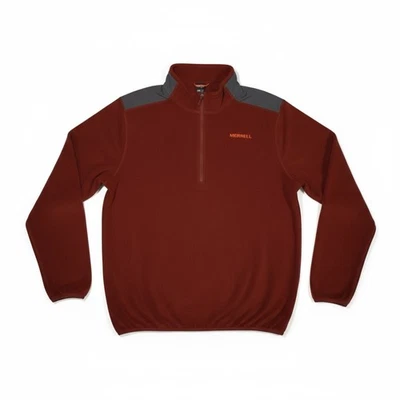 Merrell Men’s Quarter-Zip Fleece Pullover Rust Red Gray Panels Size M - Image 1 of 4