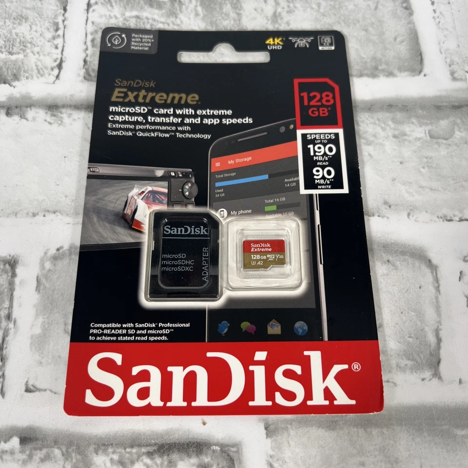 SanDisk Extreme MicroSD Card 128GB with extreme capture Speed 190 - Image 1 of 2