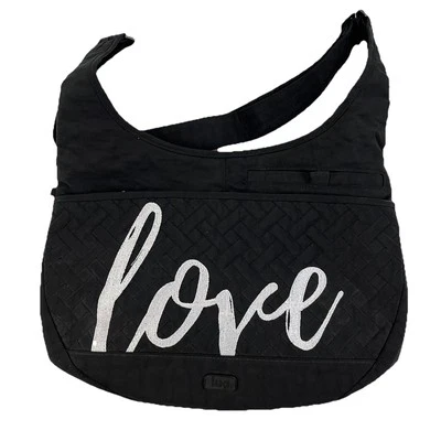 Lug Canopy LOVE Black Nylon Crossbody Hobo Bag Adjustable Strap RFID 8989 - Image 1 of 4