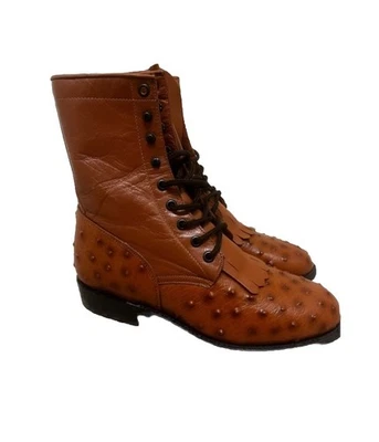Ben Miller Women's Brown Ostrich LeatherRoping Riding Western Cowboy Boots Sz 7 - Image 1 of 4