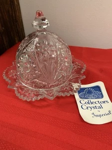 Vintage Brilliant Period Imperial Cosmos Pressed Glass Dome Butter Cheese Dish - Imagen 1 de 4