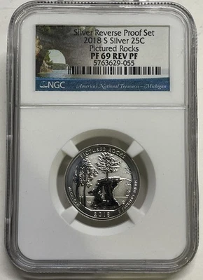 2018-S Reverse Proof Silver Pictured Rocks Quarter 25c NGC PF69 Only 199,116 Min - Image 1 of 4